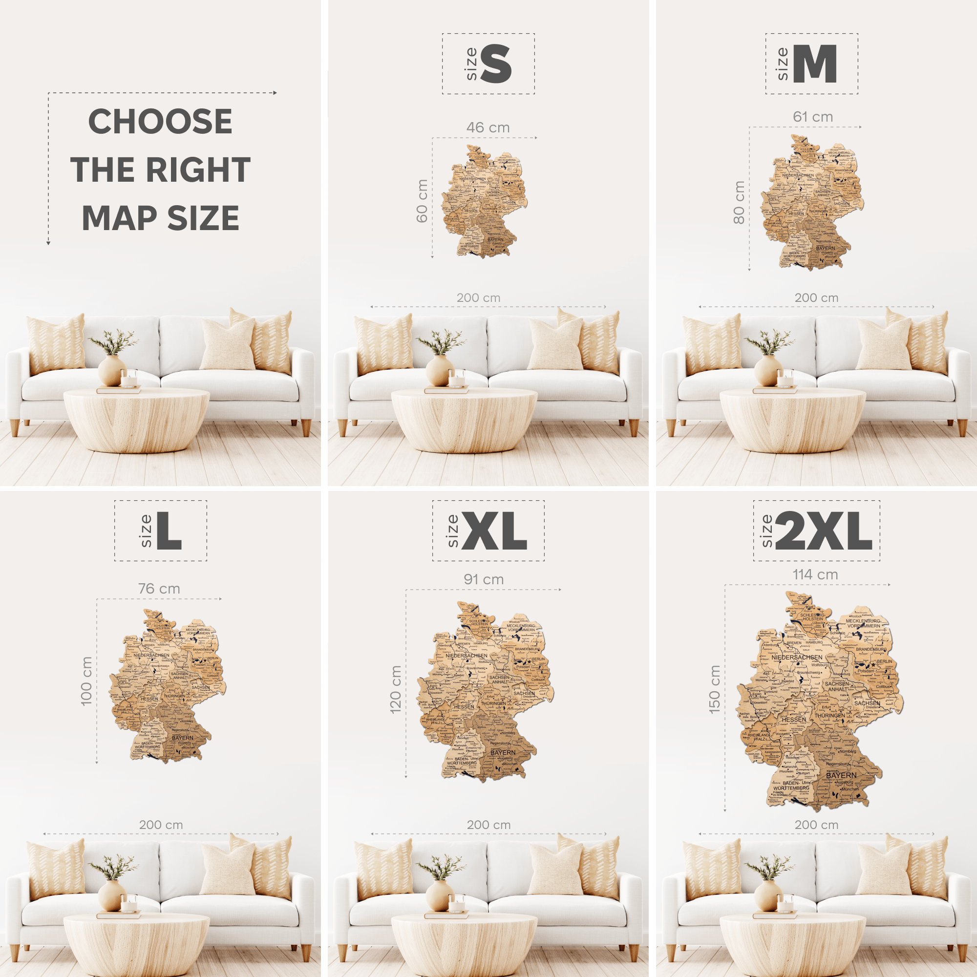 3D Germany Wooden Map Gold - Handcrafted Detailed Wall Decor