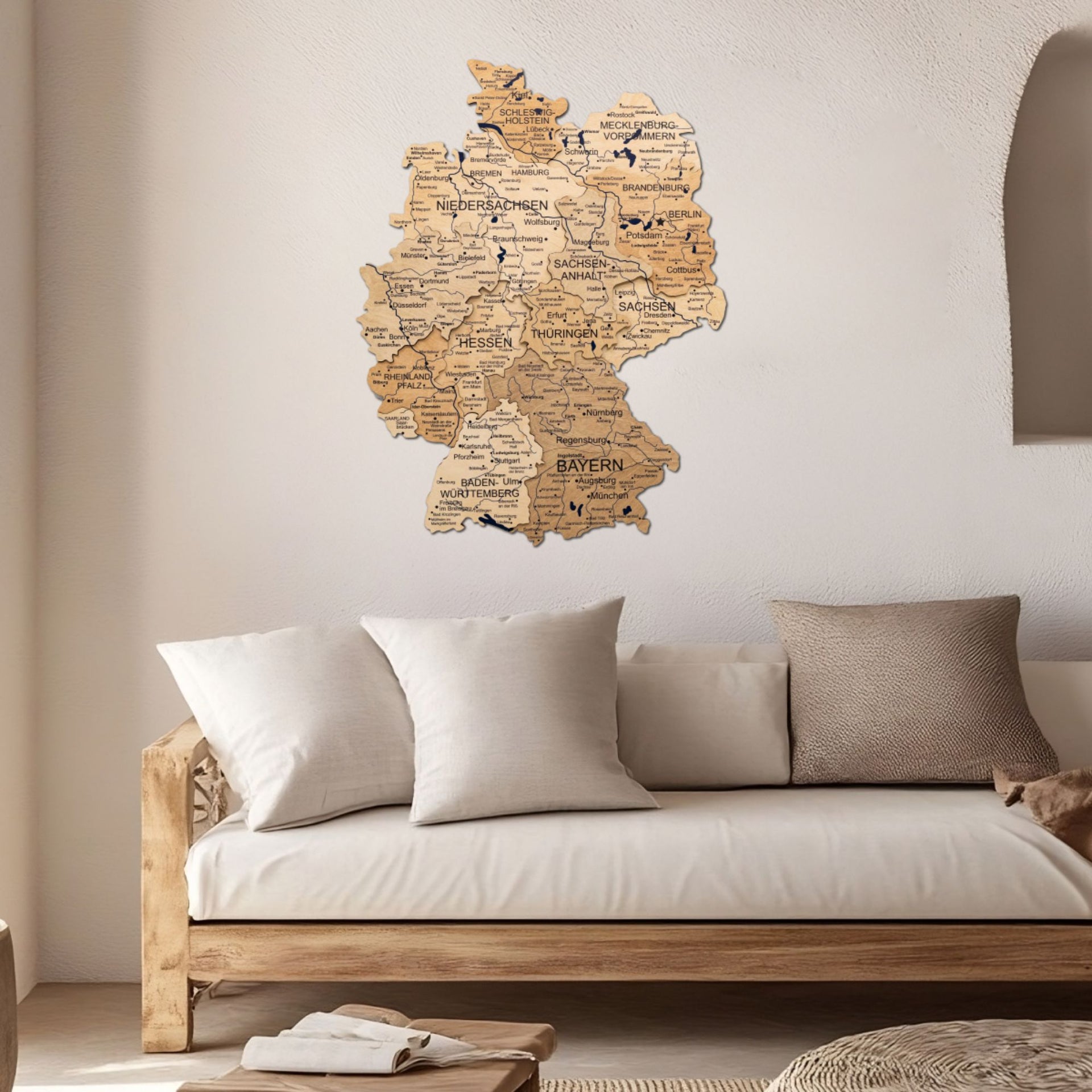 3D Germany Wooden Map Gold - Handcrafted Detailed Wall Decor