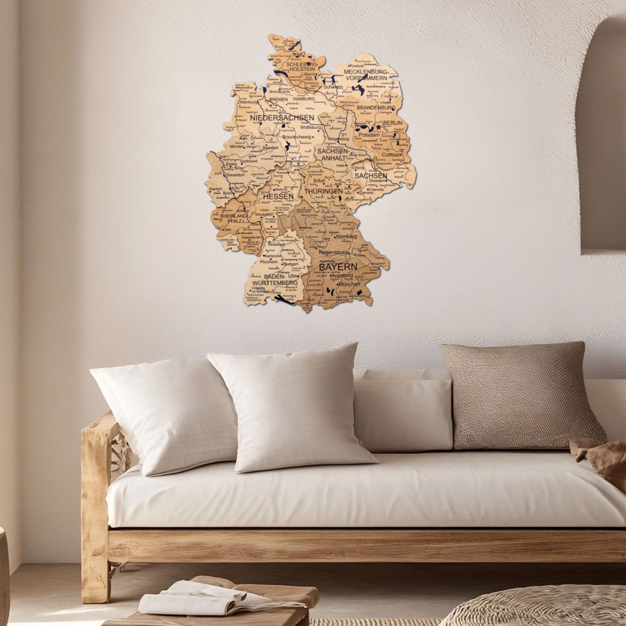 3D Germany Wooden Map Gold - Handcrafted Detailed Wall Decor