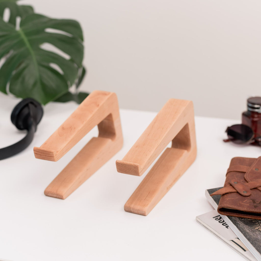 Dual Laptop Dock Stand – Solid Hardwood Desktop Organizer