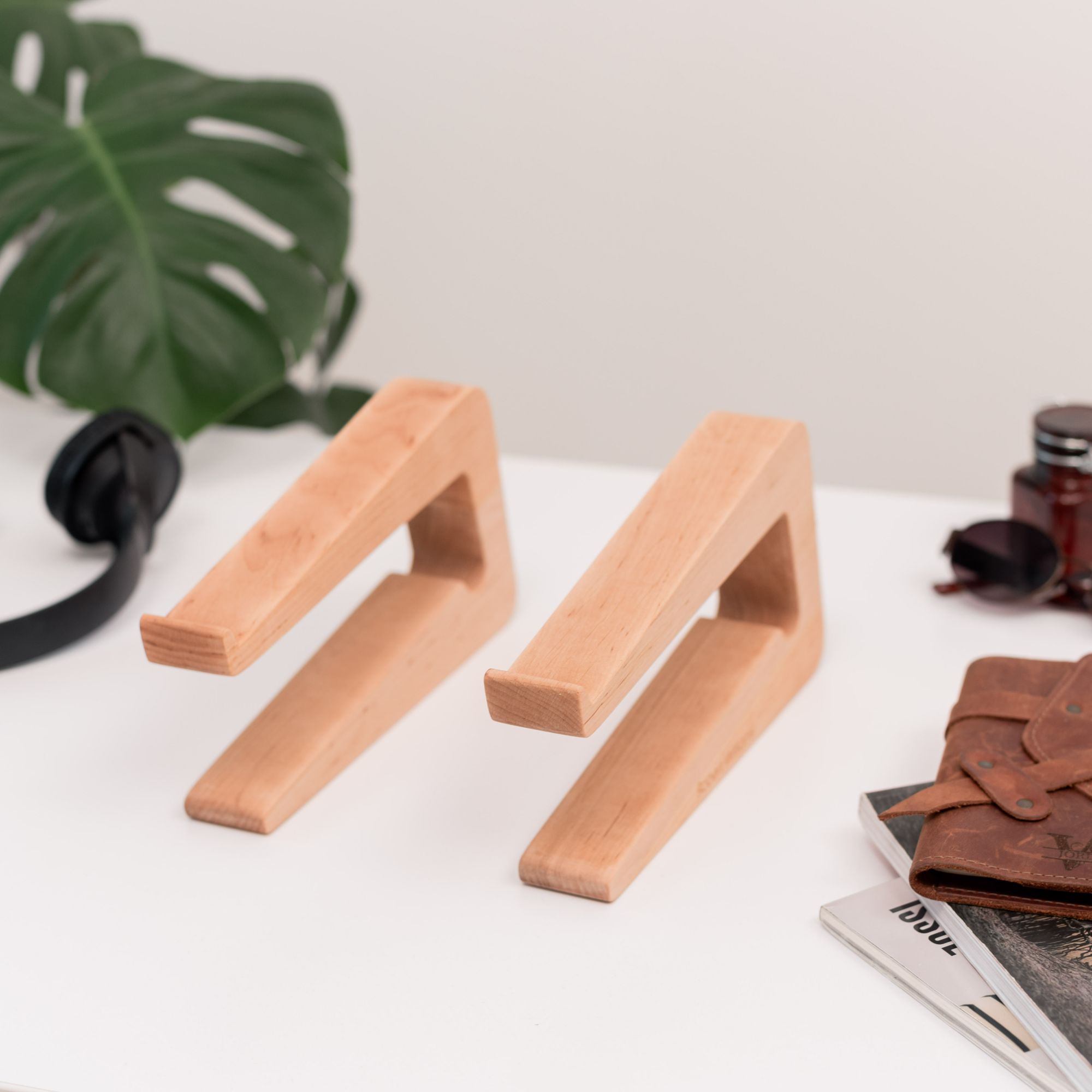 Dual Laptop Dock Stand – Solid Hardwood Desktop Organizer