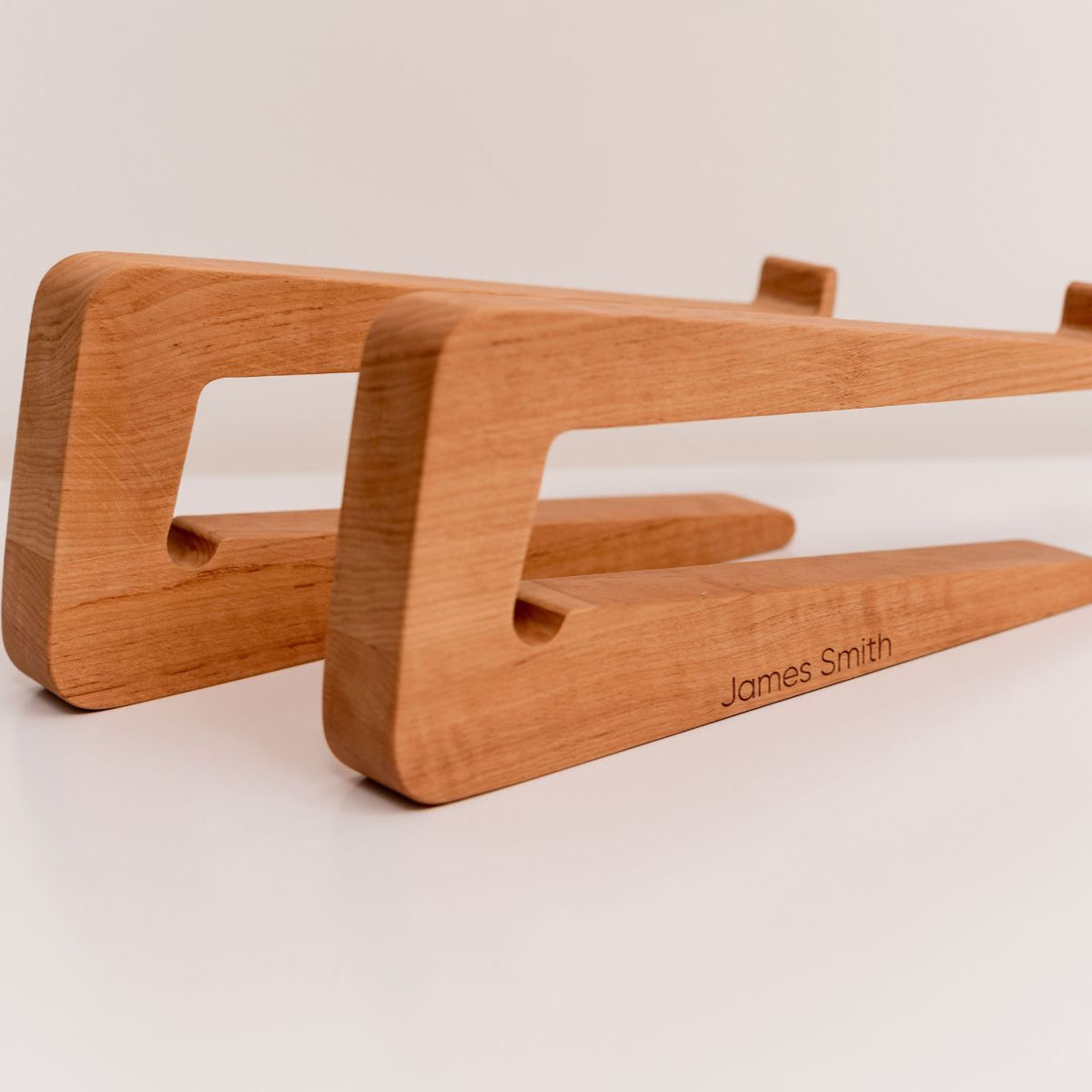 Dual Laptop Dock Stand – Solid Hardwood Desktop Organizer