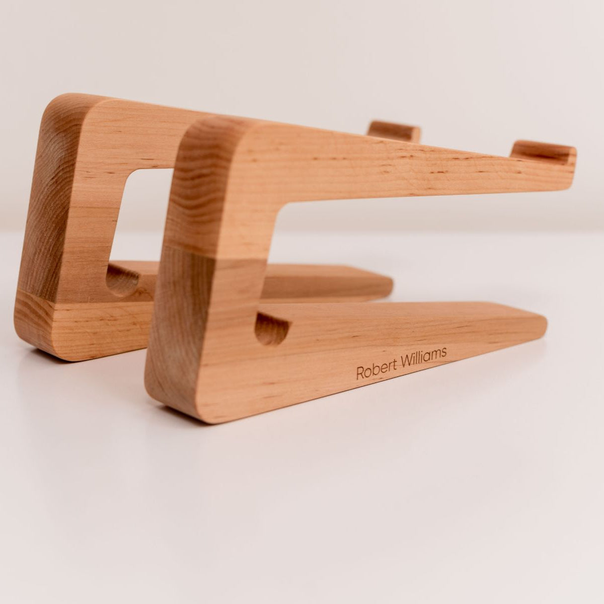 Dual Laptop Dock Stand – Solid Hardwood Desktop Organizer