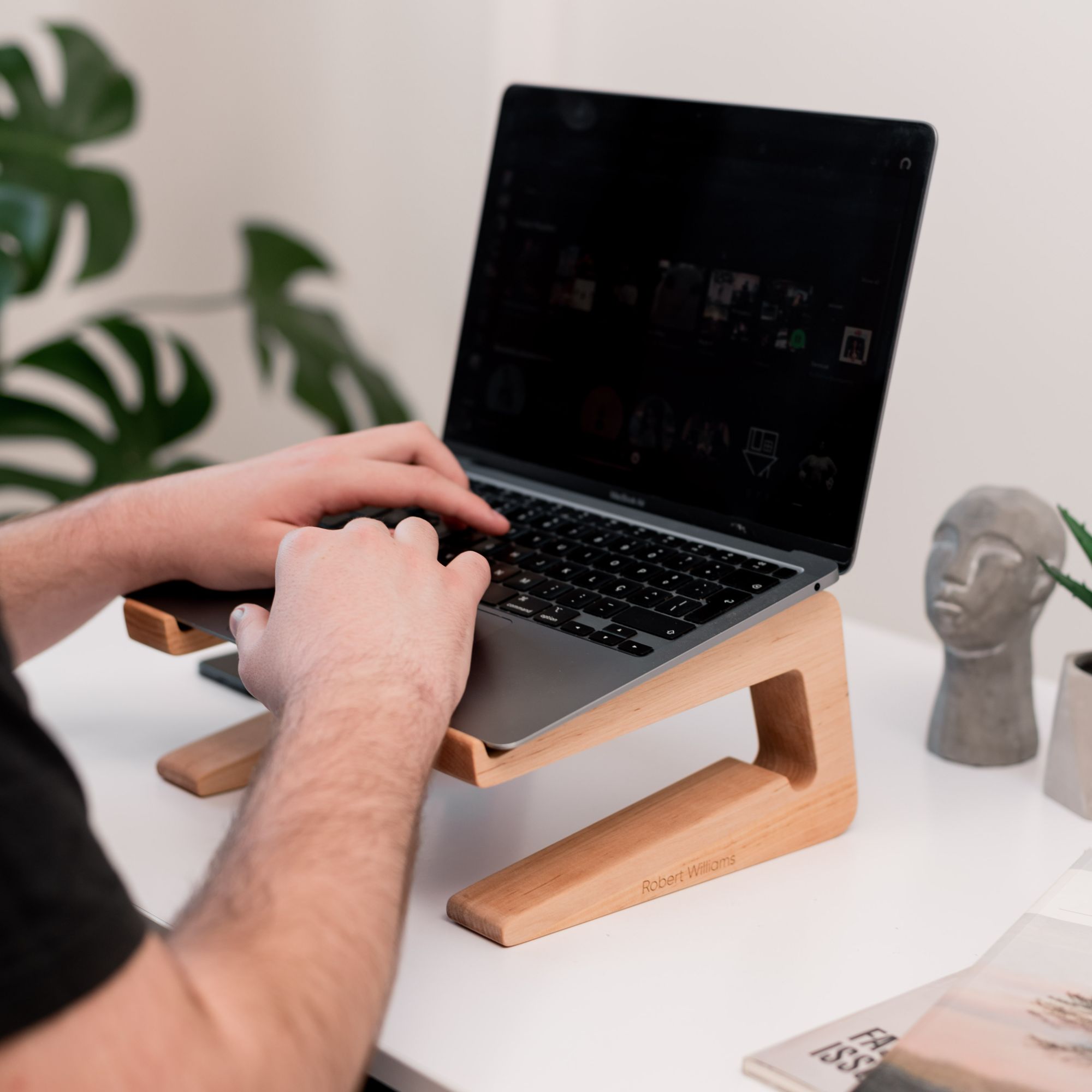 Dual Laptop Dock Stand – Solid Hardwood Desktop Organizer
