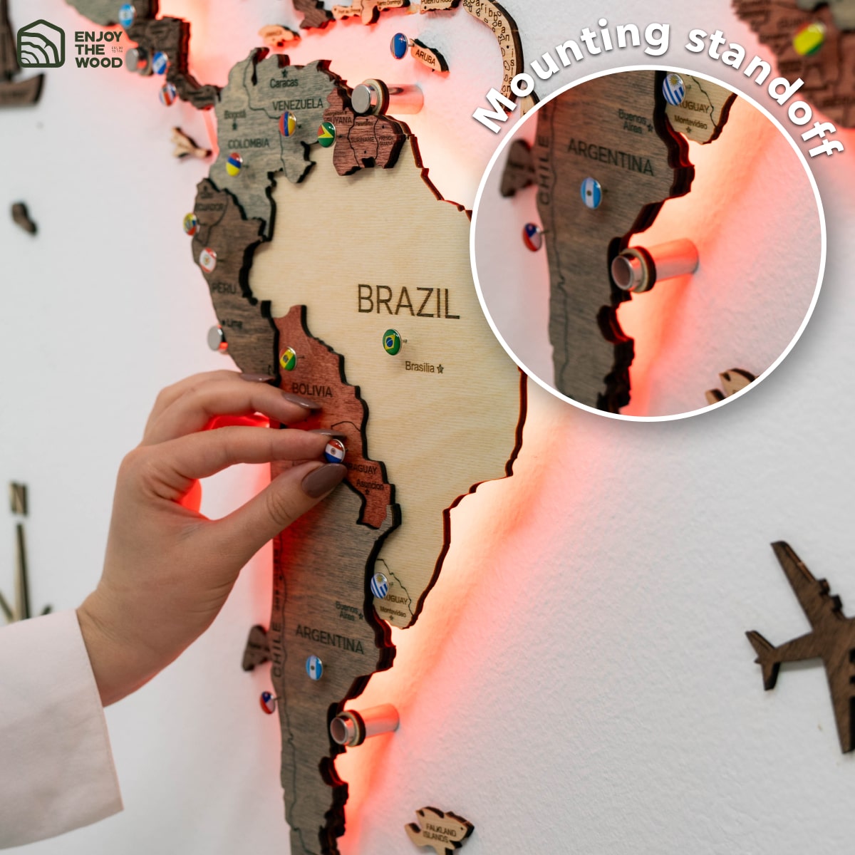 3D LED Wooden World Map 3.0 Fusion Interactive Wall Decor