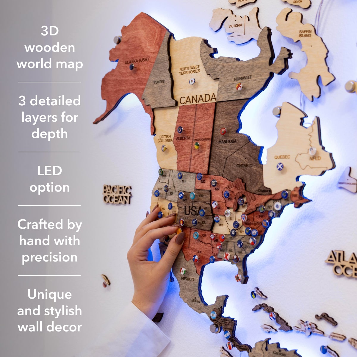 3D LED Wooden World Map 3.0 Fusion Interactive Wall Decor