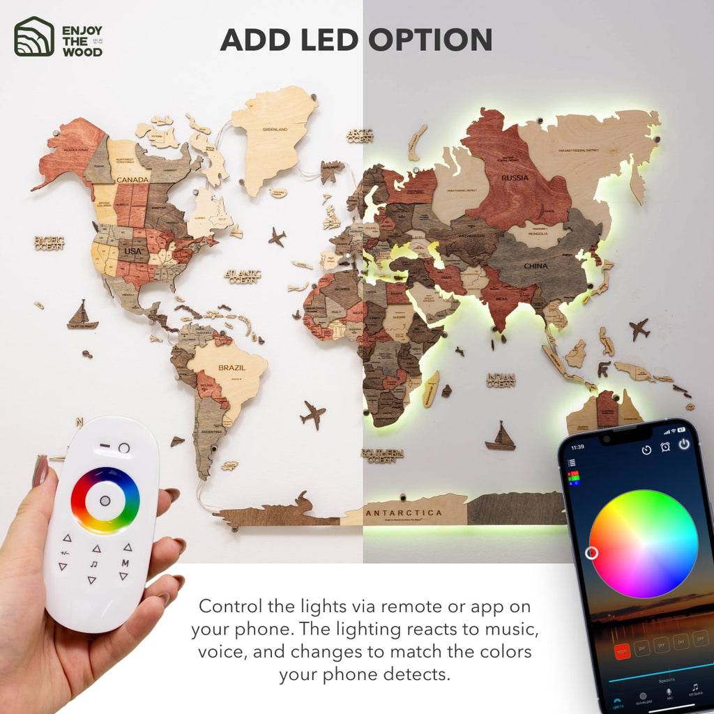 3D LED Wooden World Map 3.0 Fusion Interactive Wall Decor