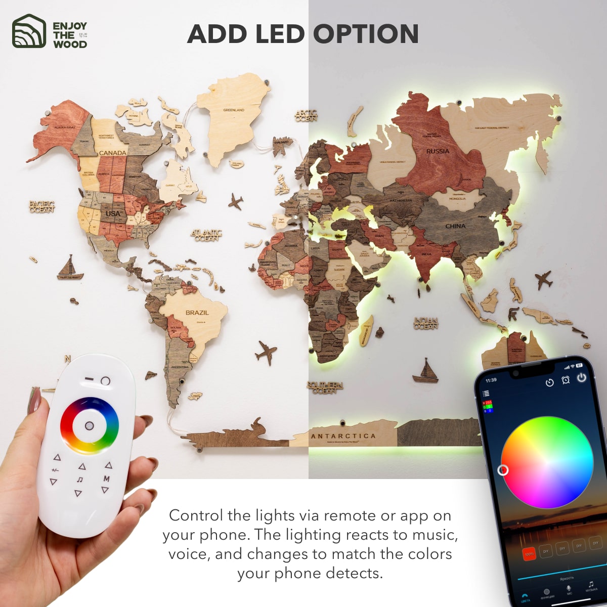 3D LED Wooden World Map 3.0 Fusion Interactive Wall Decor