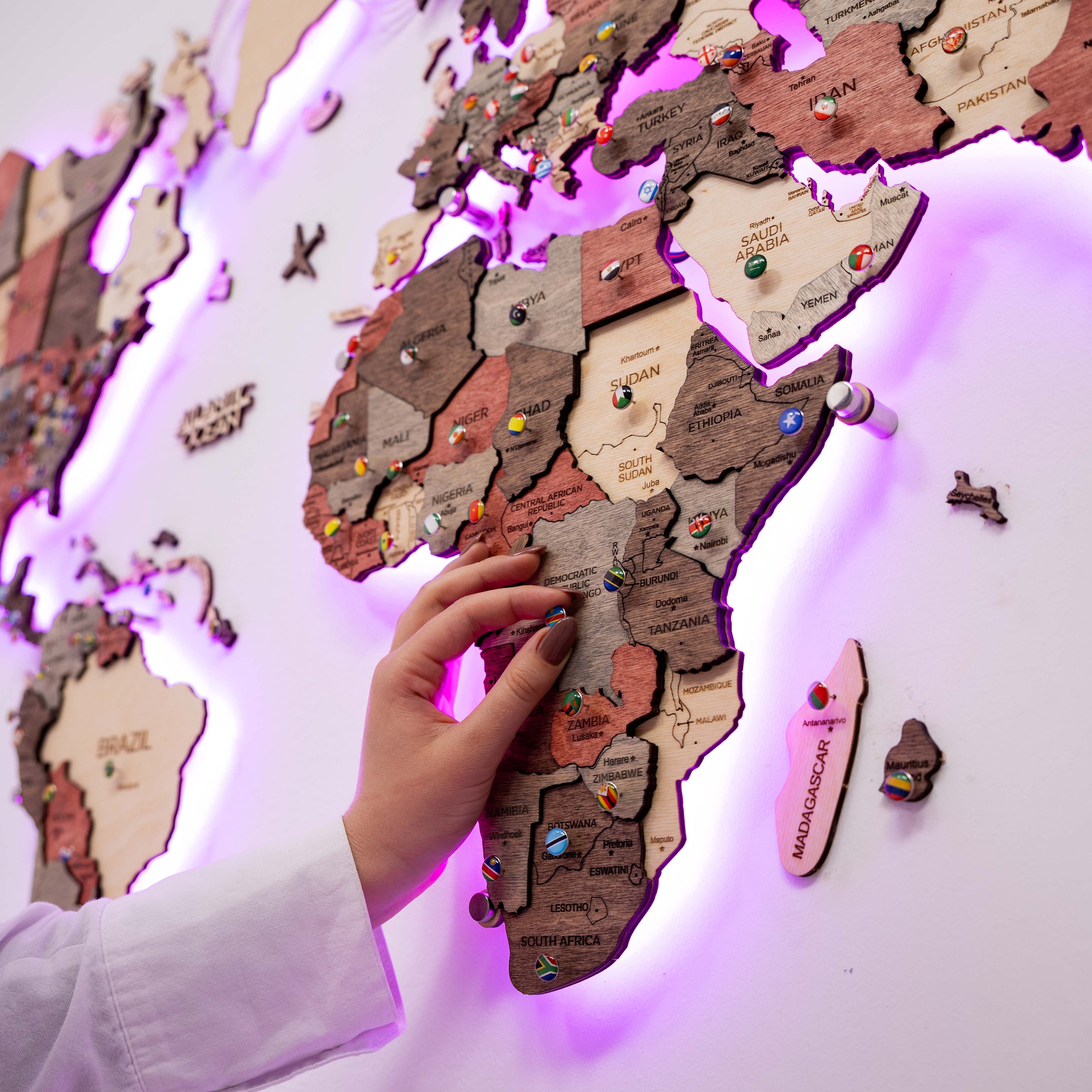 3D LED Wooden World Map 3.0 Fusion Interactive Wall Decor