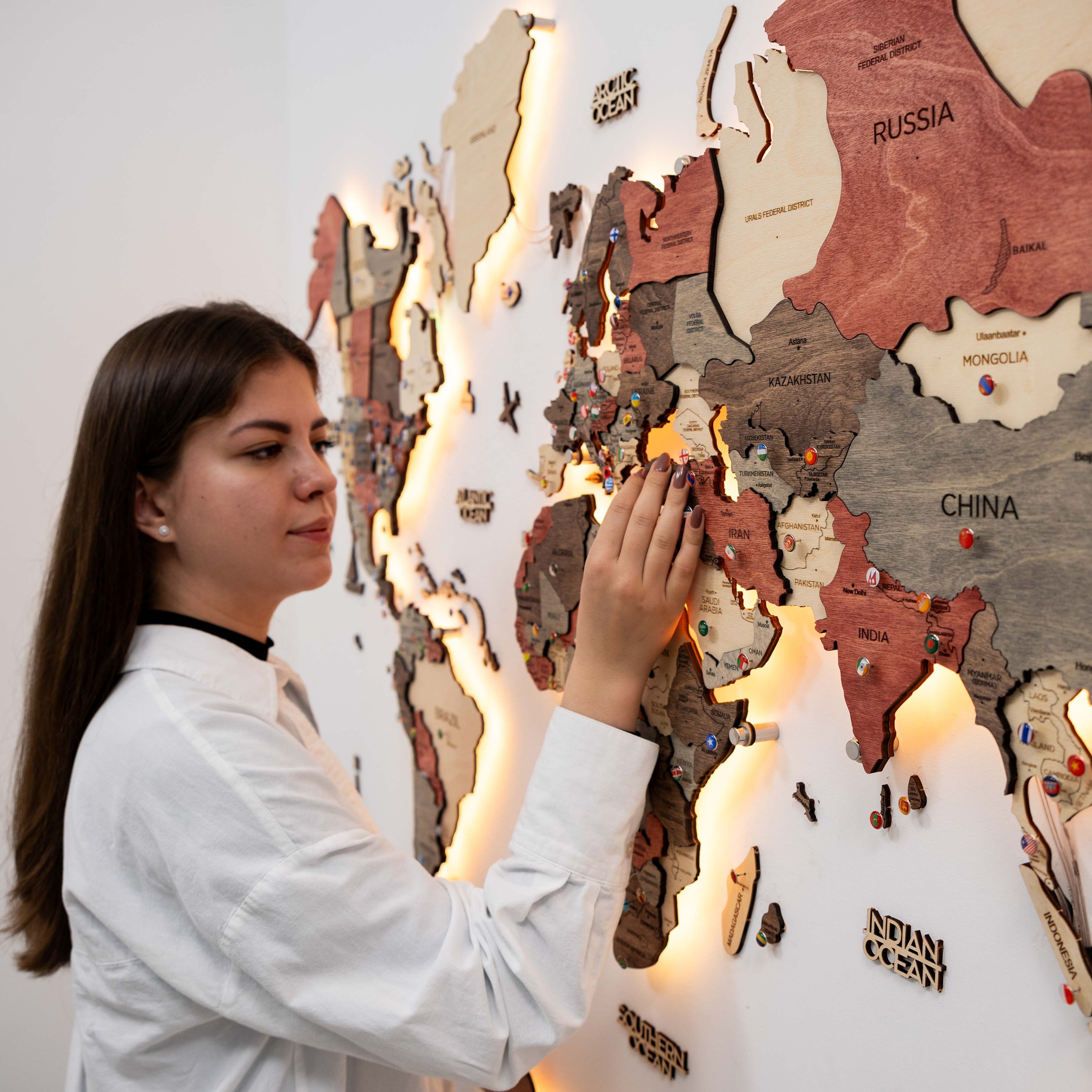 3D LED Wooden World Map 3.0 Fusion Interactive Wall Decor