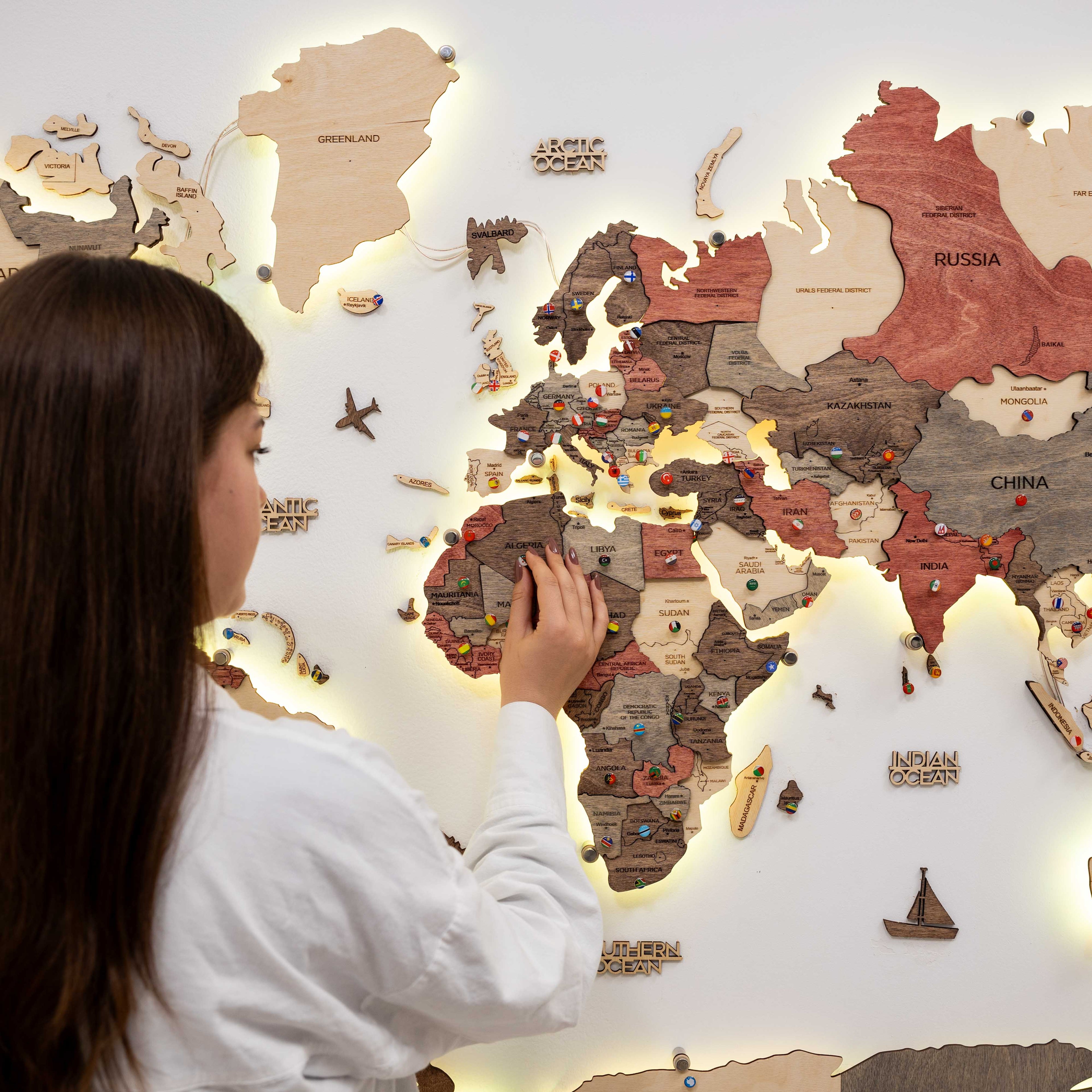 3D LED Wooden World Map 3.0 Fusion Interactive Wall Decor
