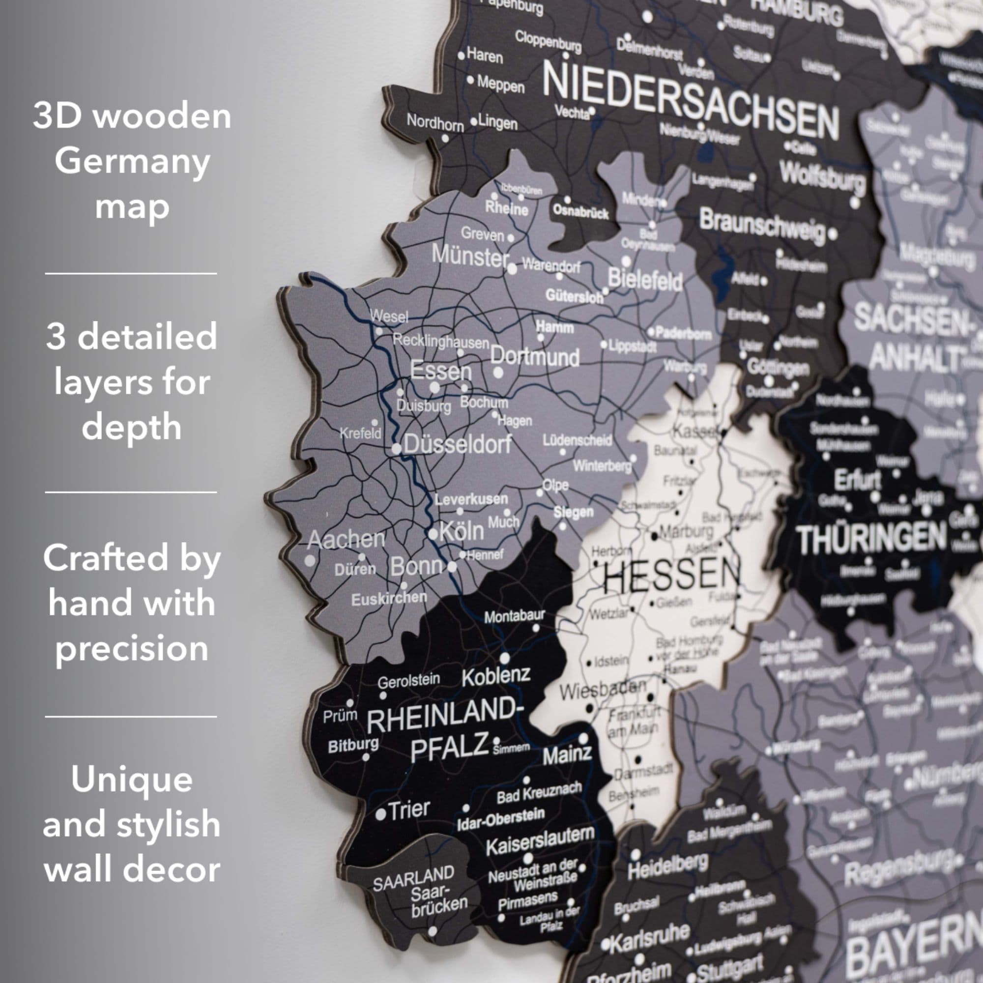 3D Germany Wooden Map Nordik Minimalist Modern Wall Art Decor