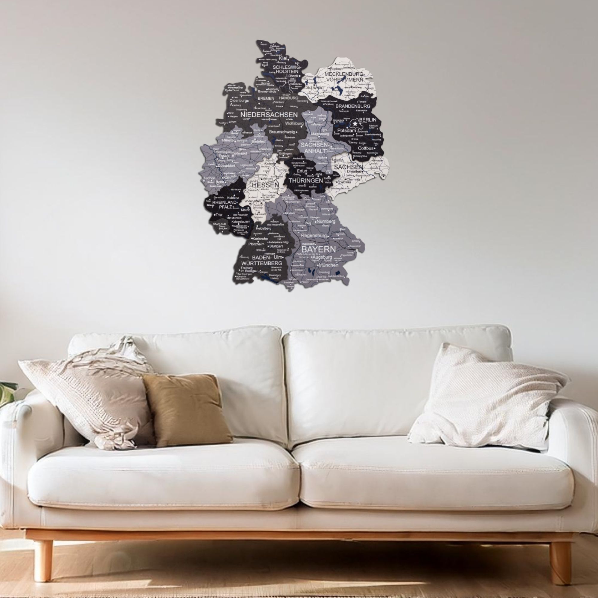 3D Germany Wooden Map Nordik Minimalist Modern Wall Art Decor