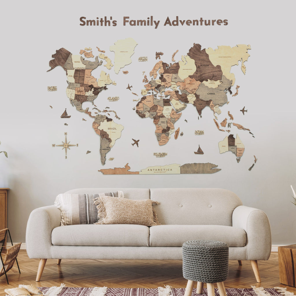 Wooden Map Quotes Wall Art – Modern Travel-Inspired Decor