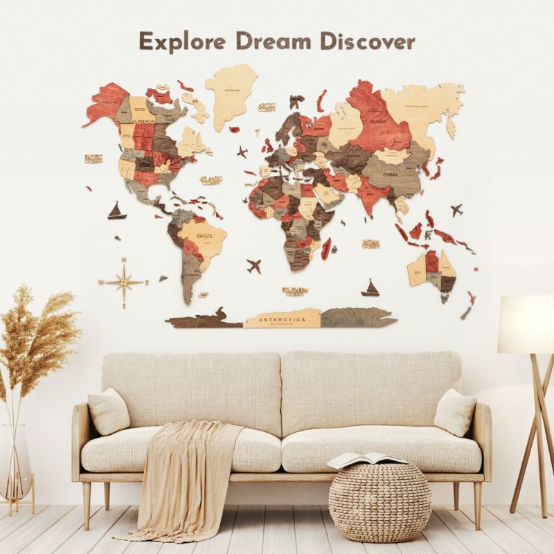 Wooden Map Quotes Wall Art – Modern Travel-Inspired Decor