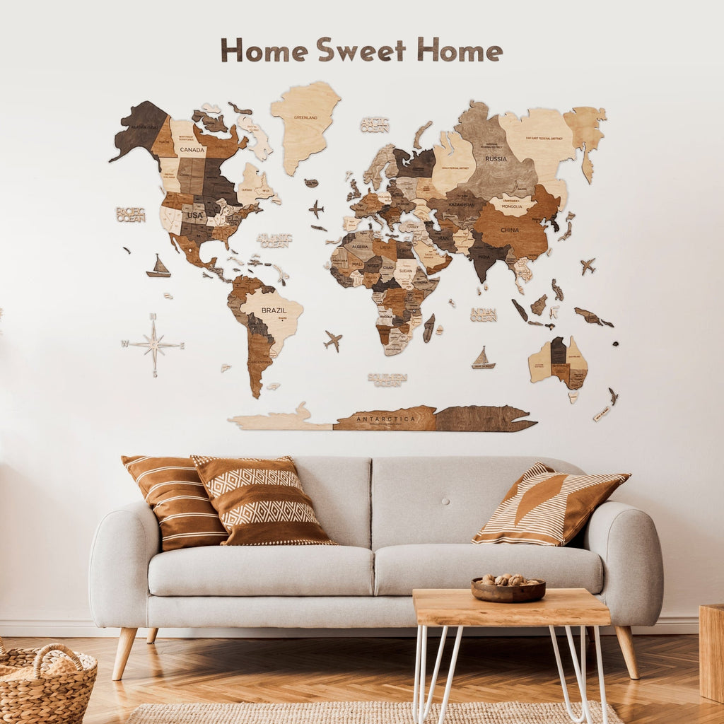 Wooden Map Quotes Wall Art – Modern Travel-Inspired Decor