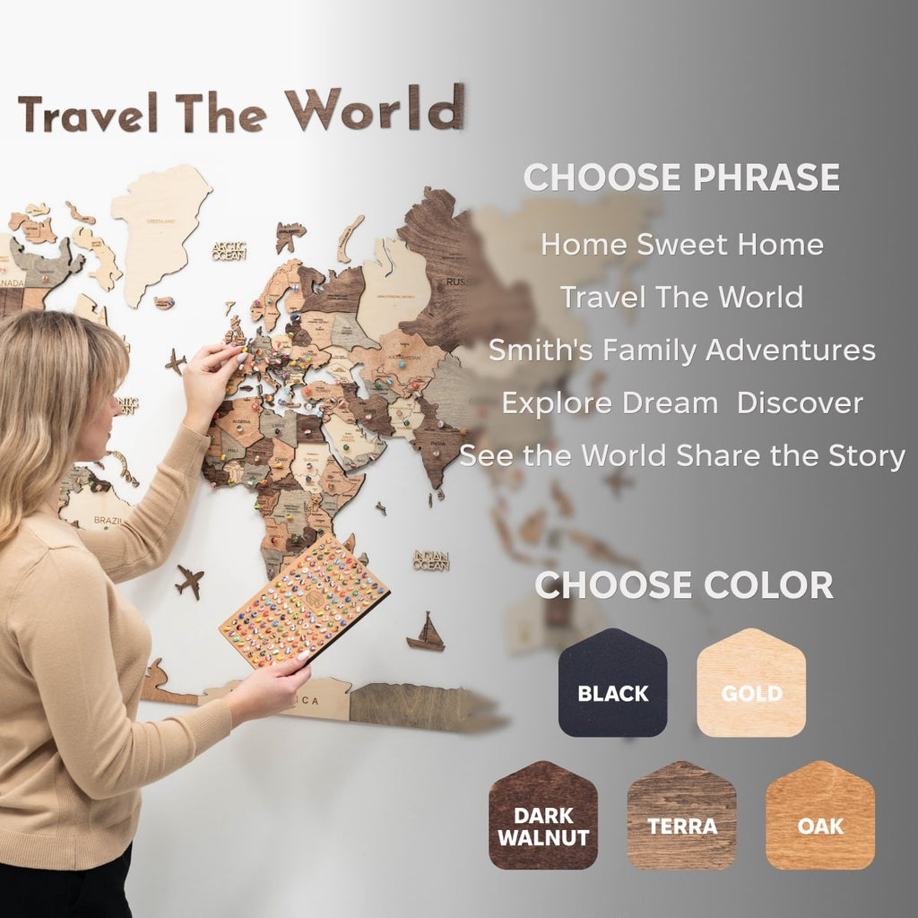 Black Wooden Map Quote Sign for Travel Decor Accents