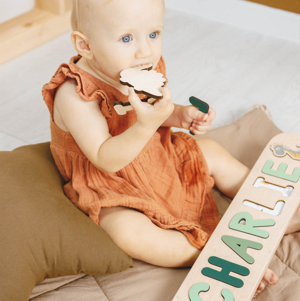 Neutral Dinosaur Name Puzzle for Kids Minimalist Nursery Decor