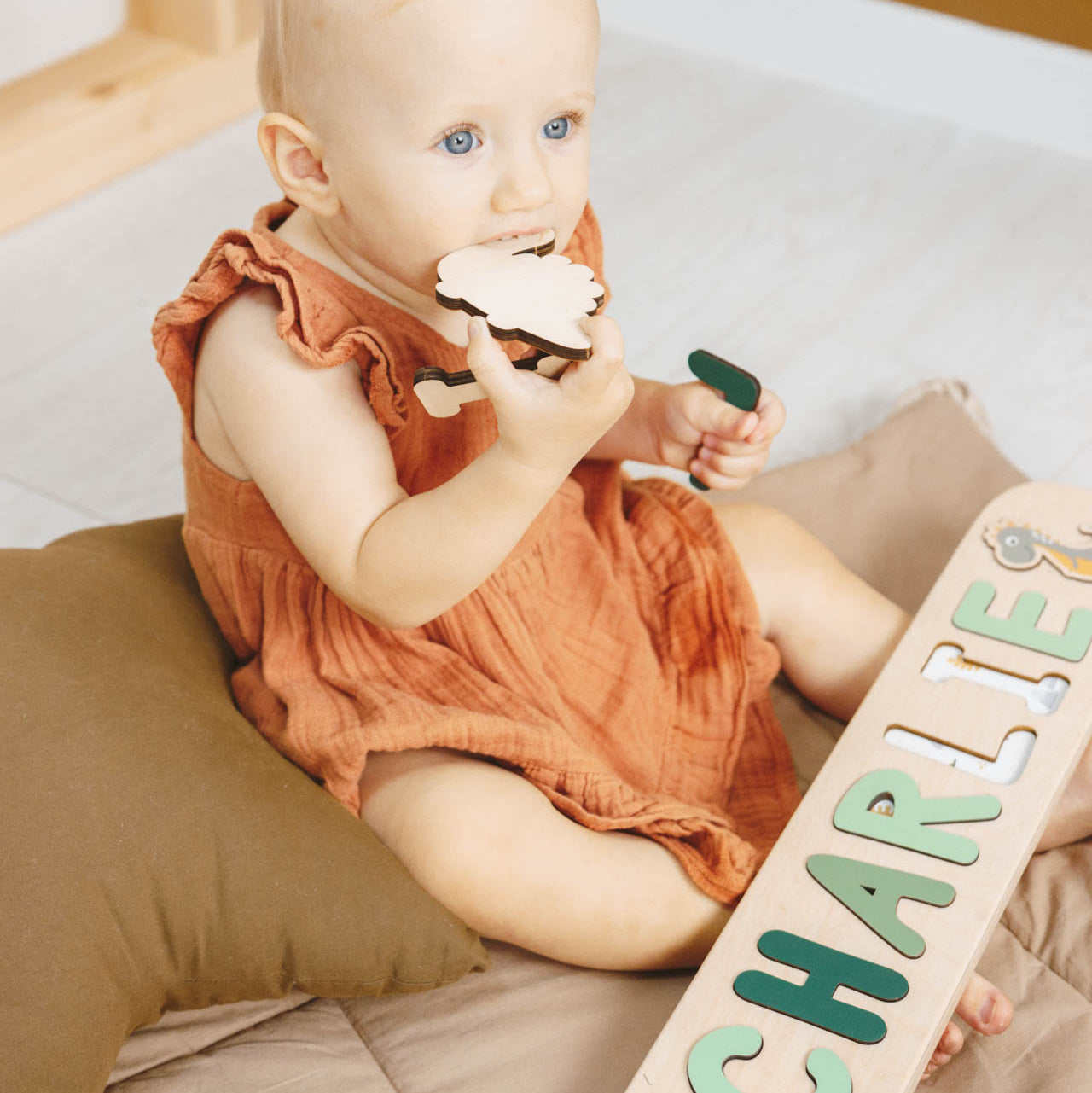 Neutral Dinosaur Name Puzzle for Kids Minimalist Nursery Decor