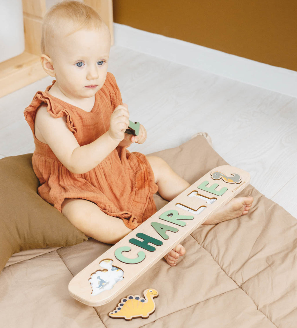 Neutral Dinosaur Name Puzzle for Kids Minimalist Nursery Decor