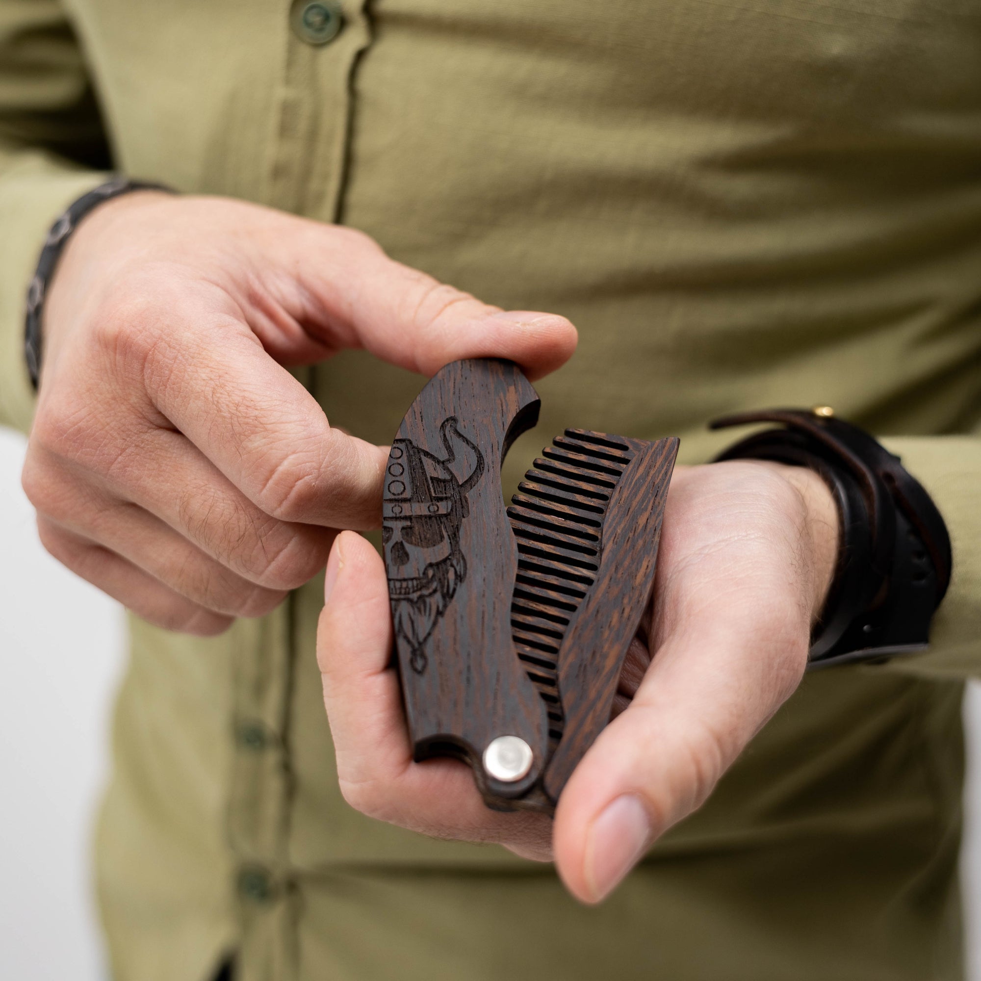 Handcrafted Wooden Beard Comb with Viking Motif for Men