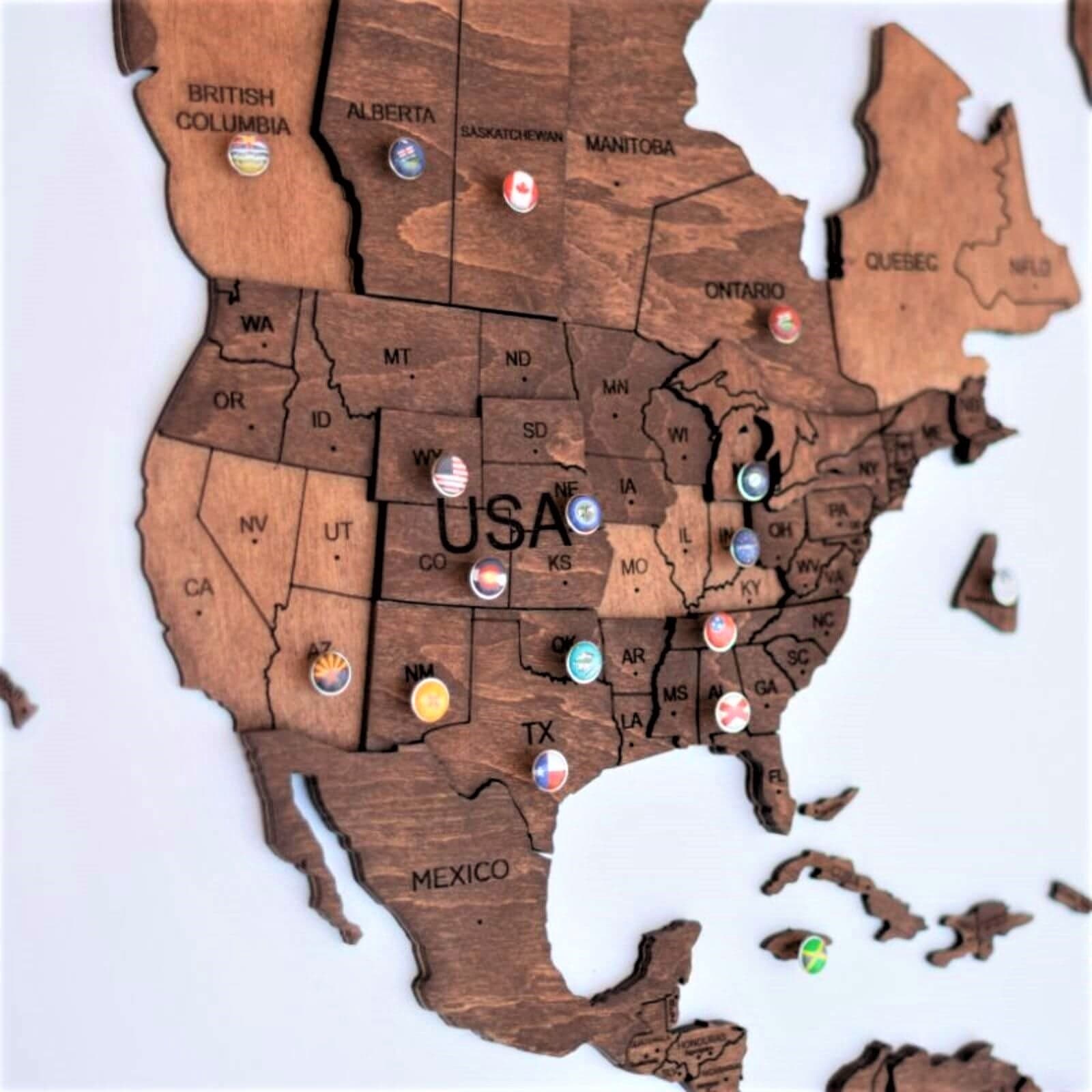3D Wooden World Map in Oak for Modern Nature-Inspired Decor