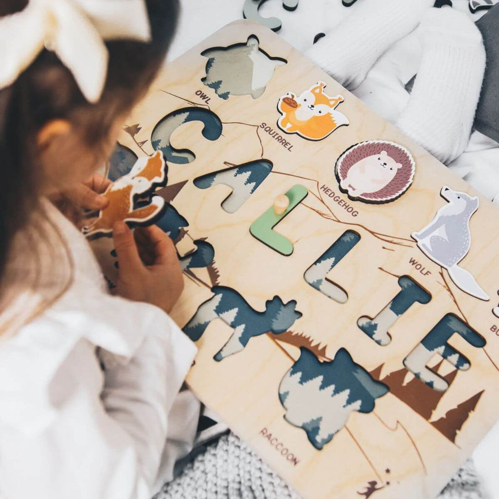 Personalized Woodland Name Puzzle Board for Toddler Development