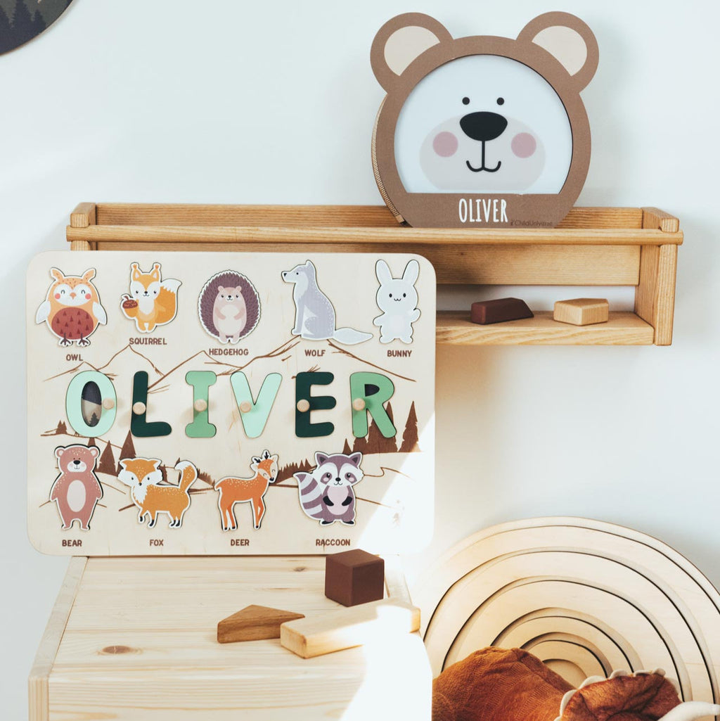 Personalized Woodland Name Puzzle Board for Toddler Development