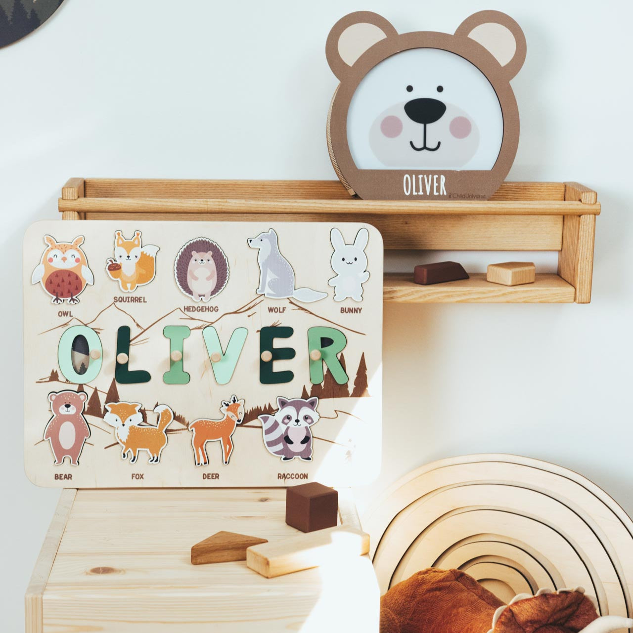 Personalized Woodland Name Puzzle Board for Toddler Development