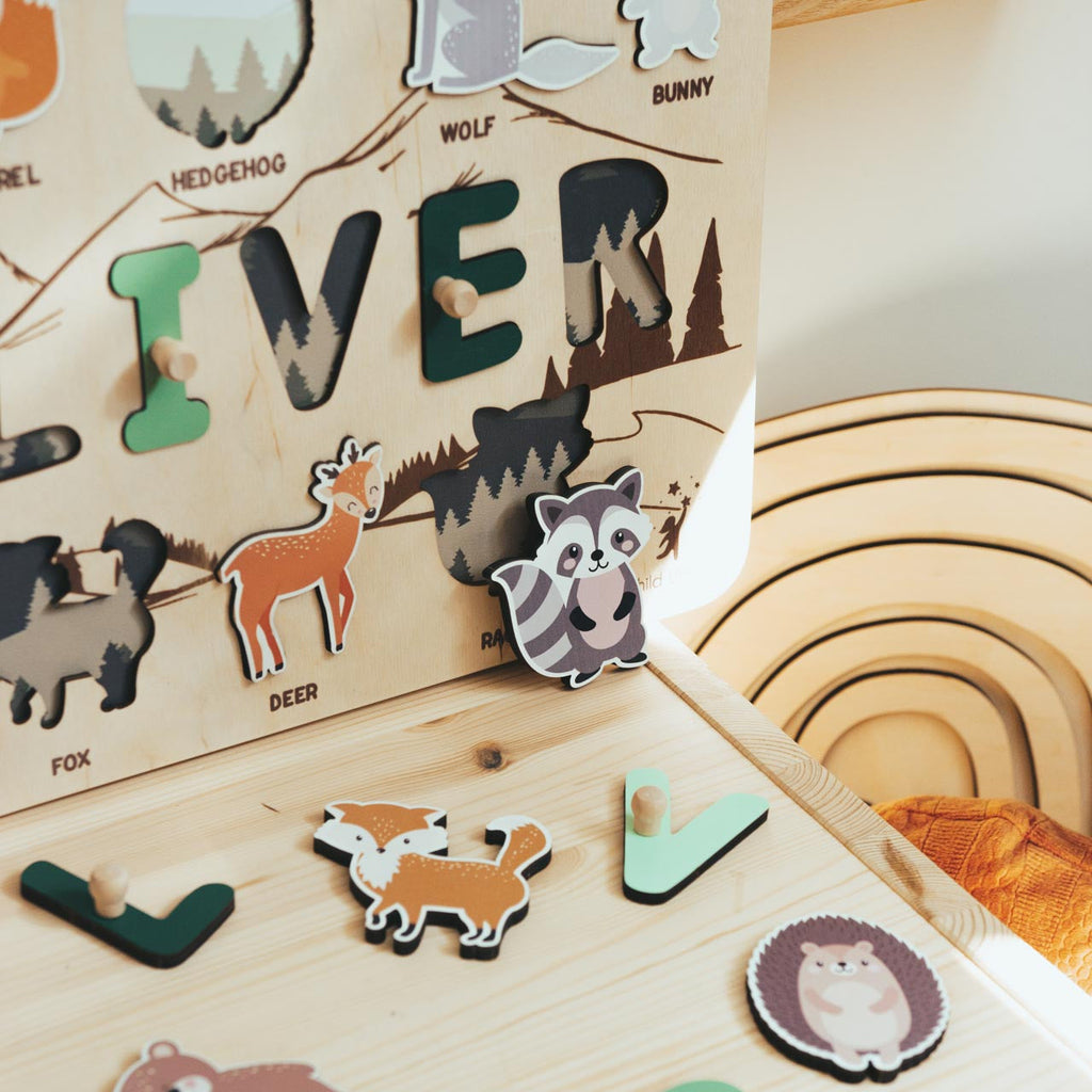 Personalized Woodland Name Puzzle Board for Toddler Development