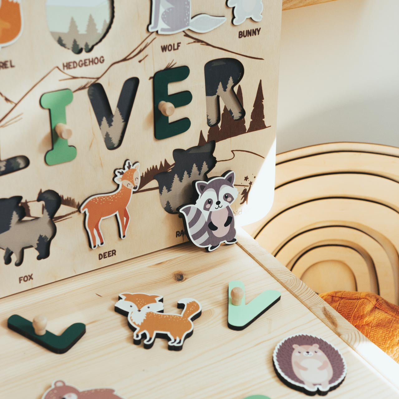 Personalized Woodland Name Puzzle Board for Toddler Development