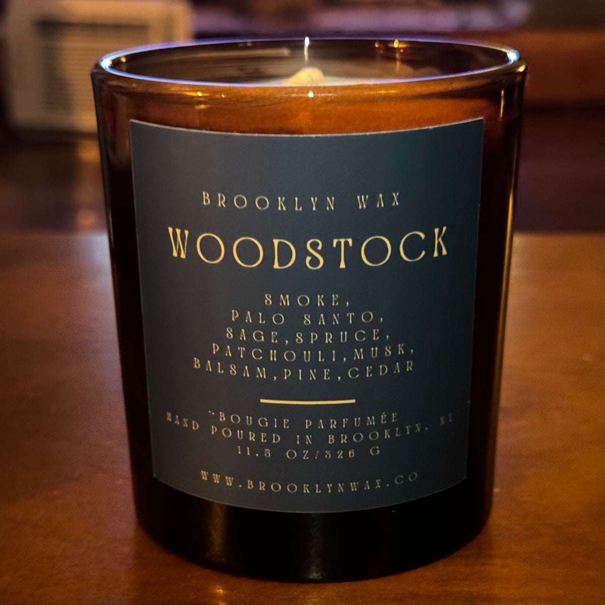 Woodstock 11.5oz Amber Glass Scented Candle with Pine and Smoke - Image 3