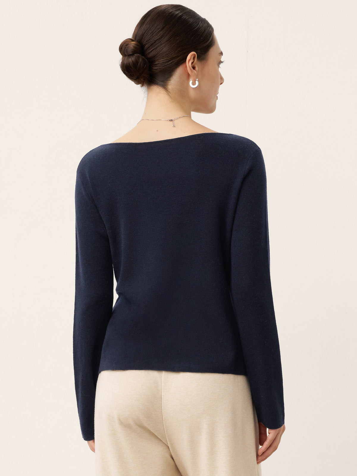 Merino Wool Belted Waist Boat Neck Top NATALIA