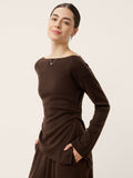 Merino Wool Boat Neck Asymmetric Hem Top LORELEI
