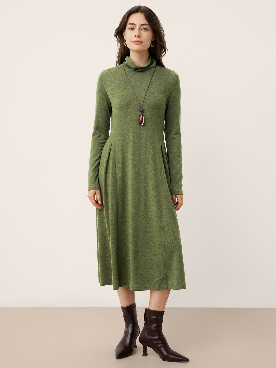Wool Sculpted Pleats Turtleneck Maxi Dress BRIAR