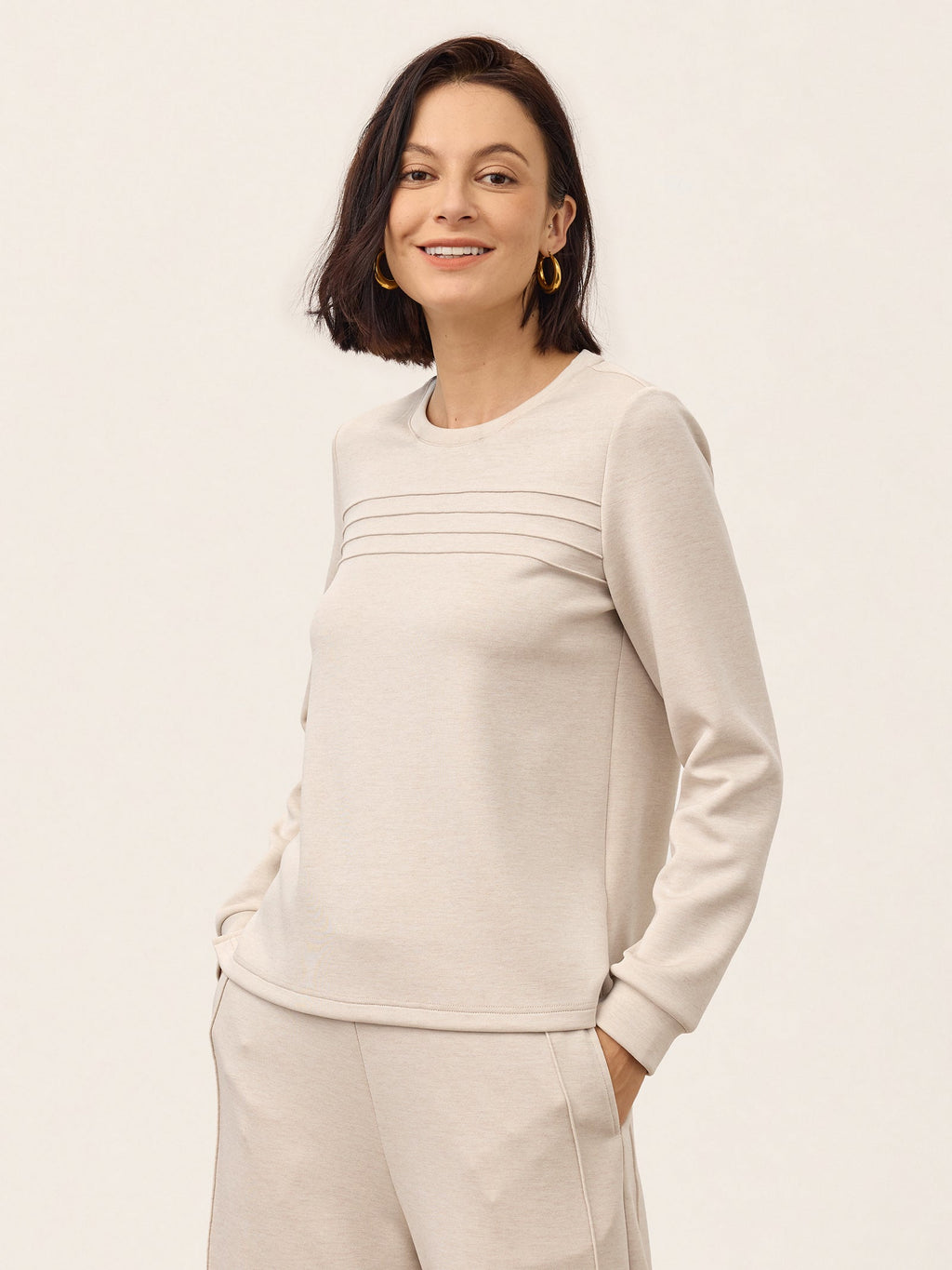 Lyocell Wool Accordion Pleat Long Sleeve Top ORABEL