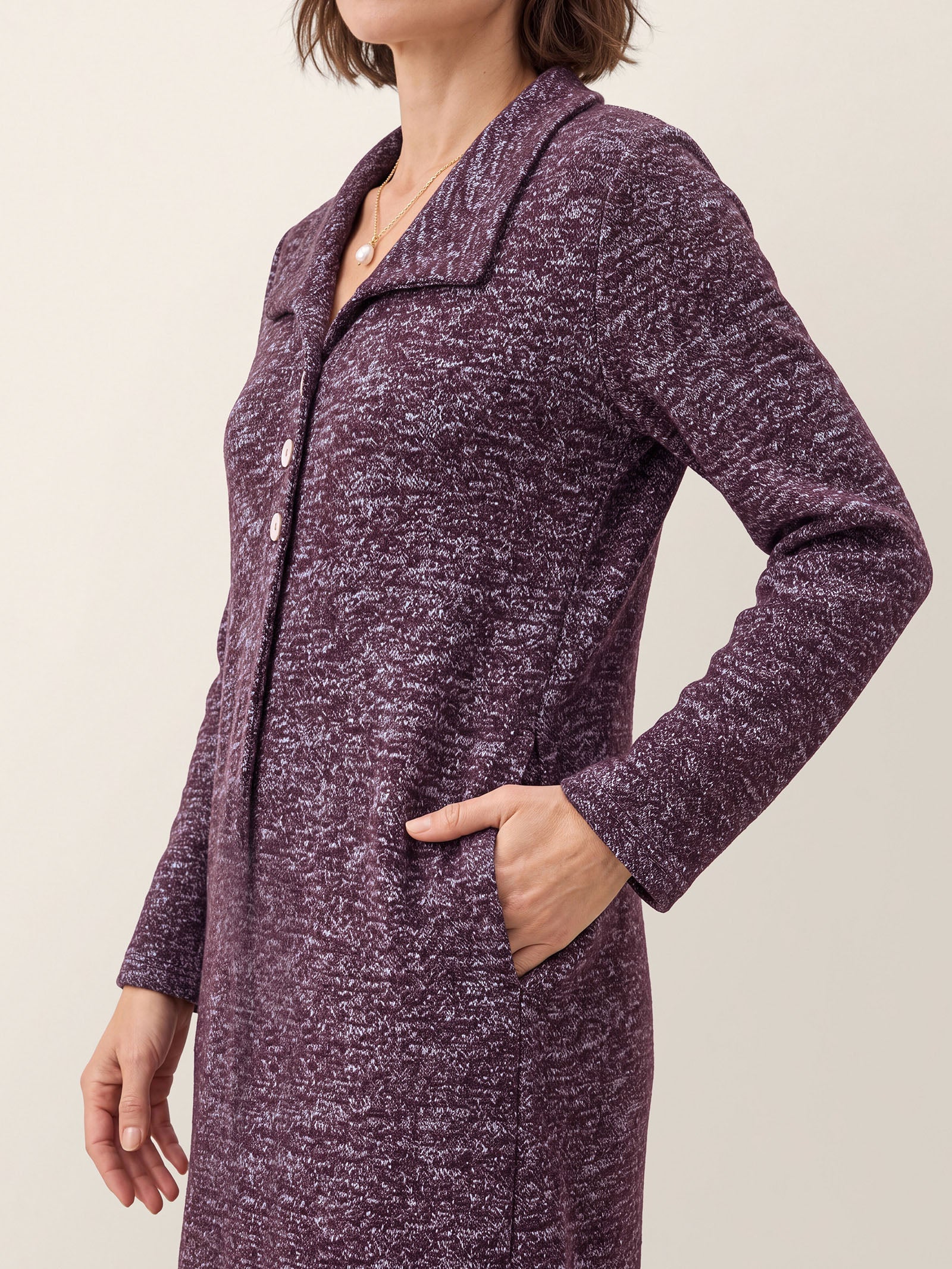 Wool Cotton Melange Collared Knit Midi Dress CORALIE