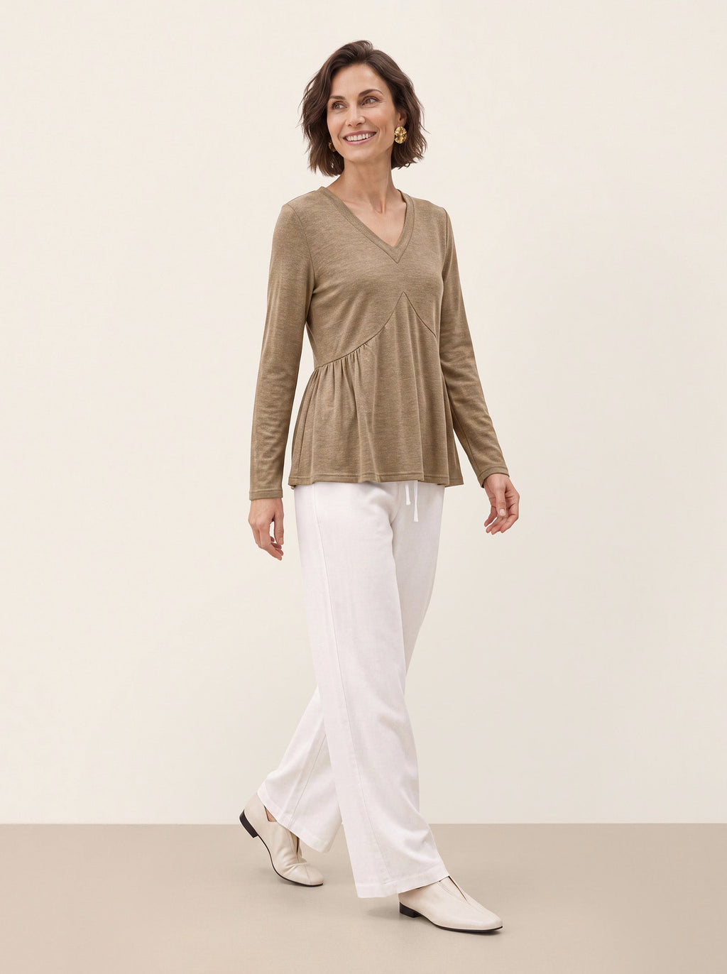 Wool Diagonal Seam Peplum Knit Top ROSINA