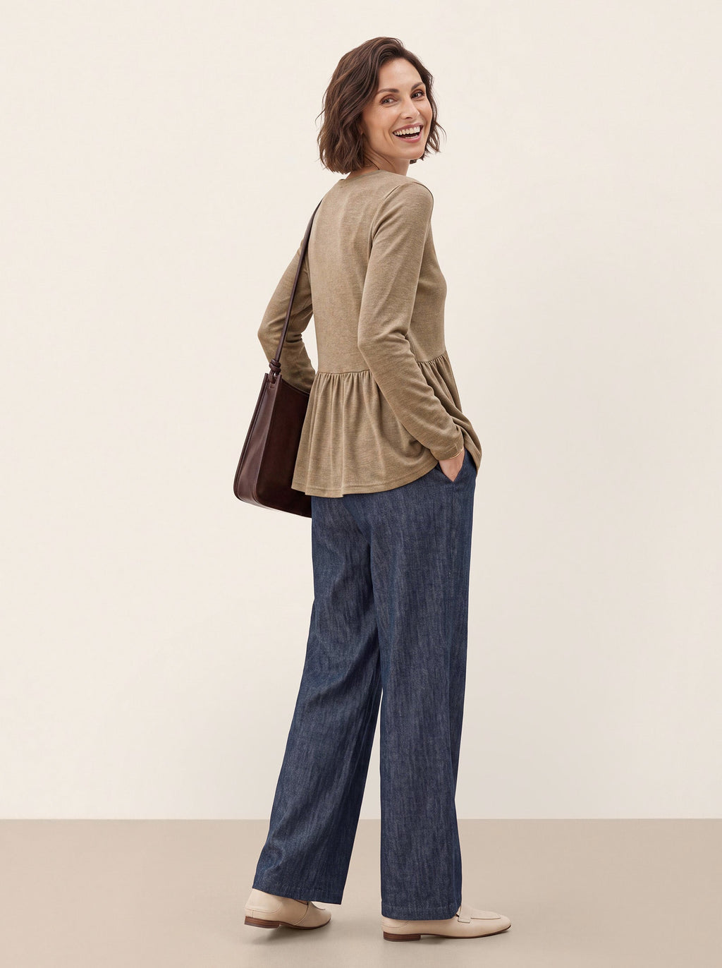 Wool Diagonal Seam Peplum Knit Top ROSINA