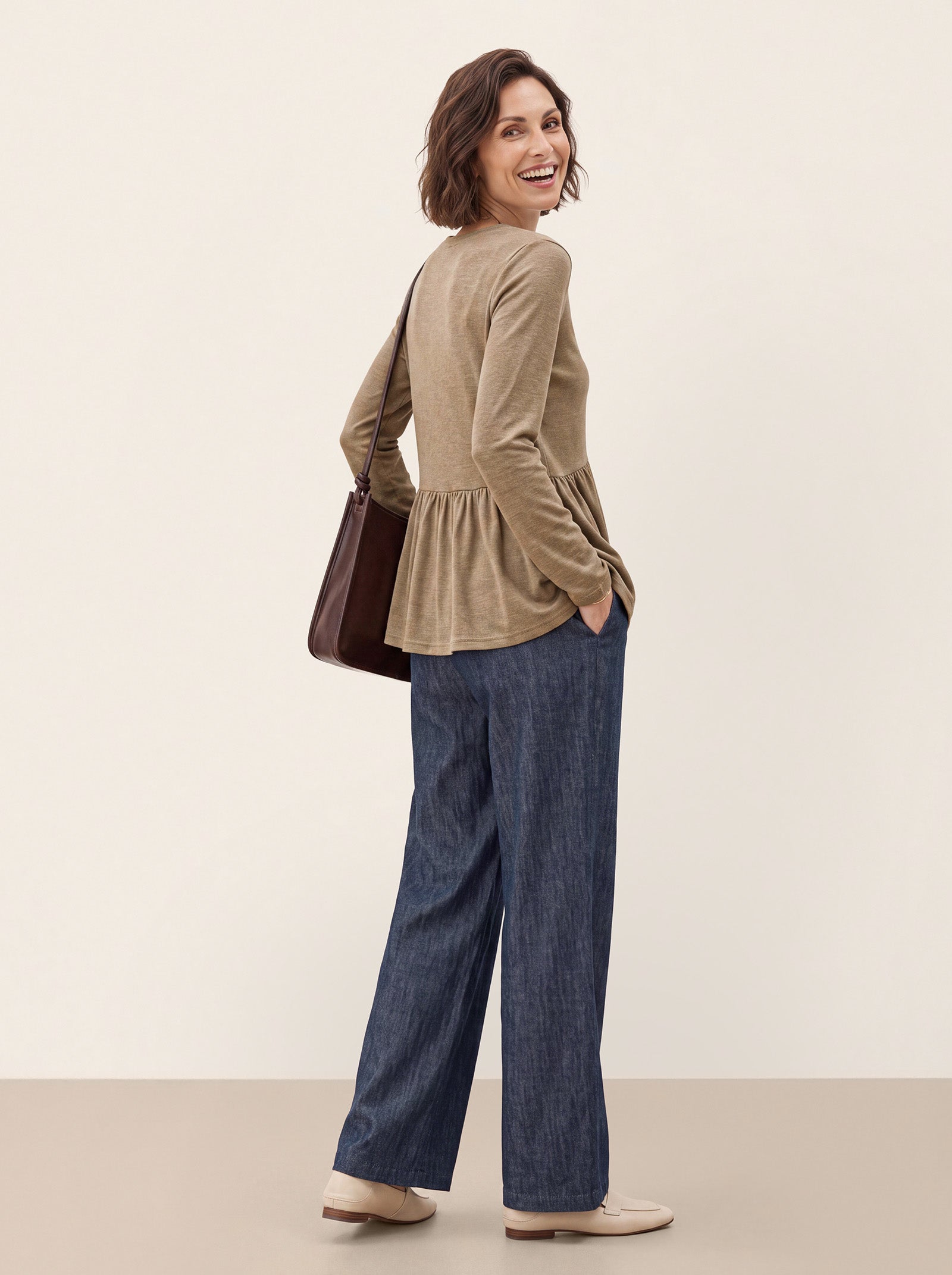 Wool Diagonal Seam Peplum Knit Top ROSINA