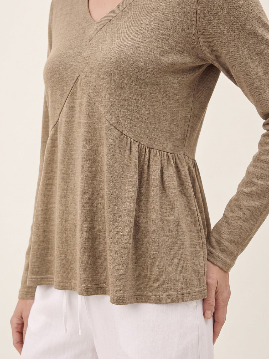 Wool Diagonal Seam Peplum Knit Top ROSINA