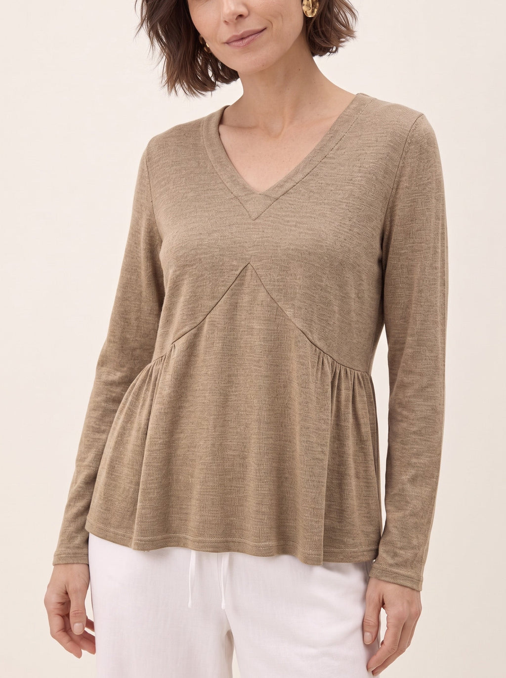 Wool Diagonal Seam Peplum Knit Top ROSINA