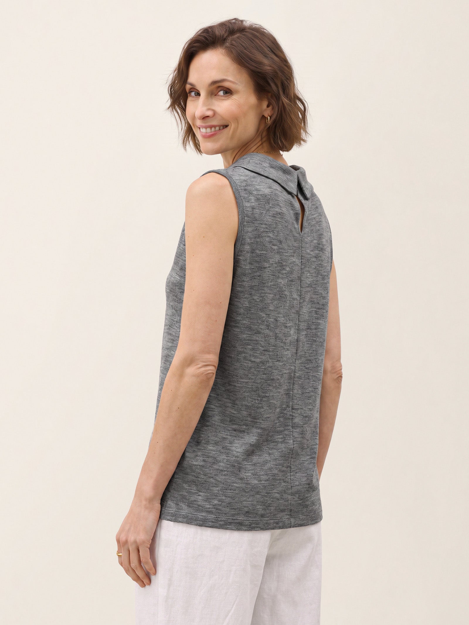 Wool Draped Collar Sleeveless Knit Top NADINE