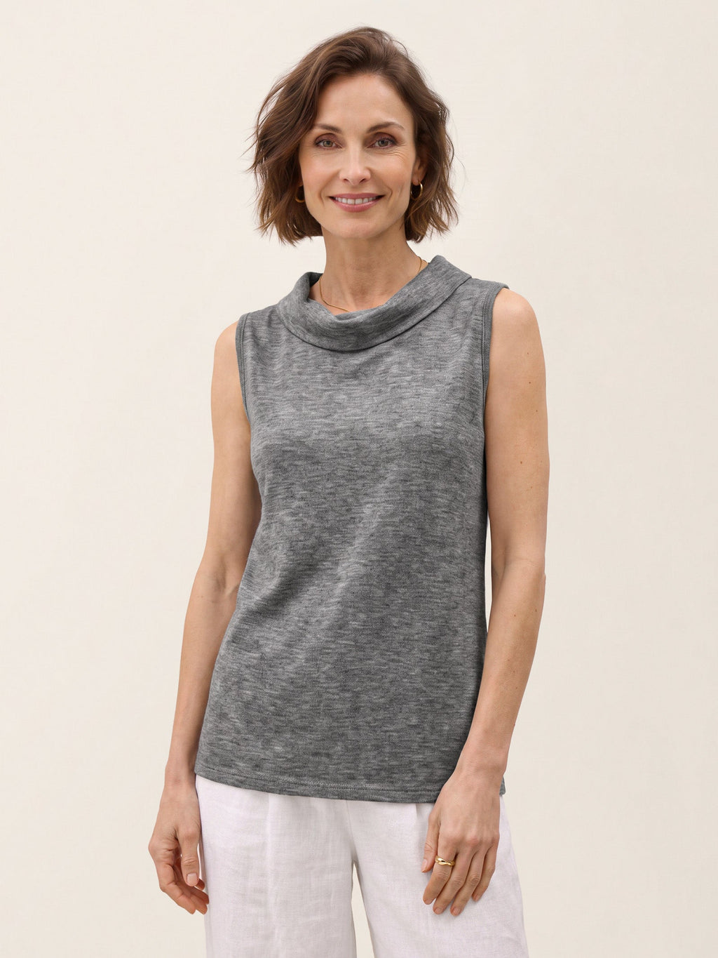 Wool Draped Collar Sleeveless Knit Top NADINE