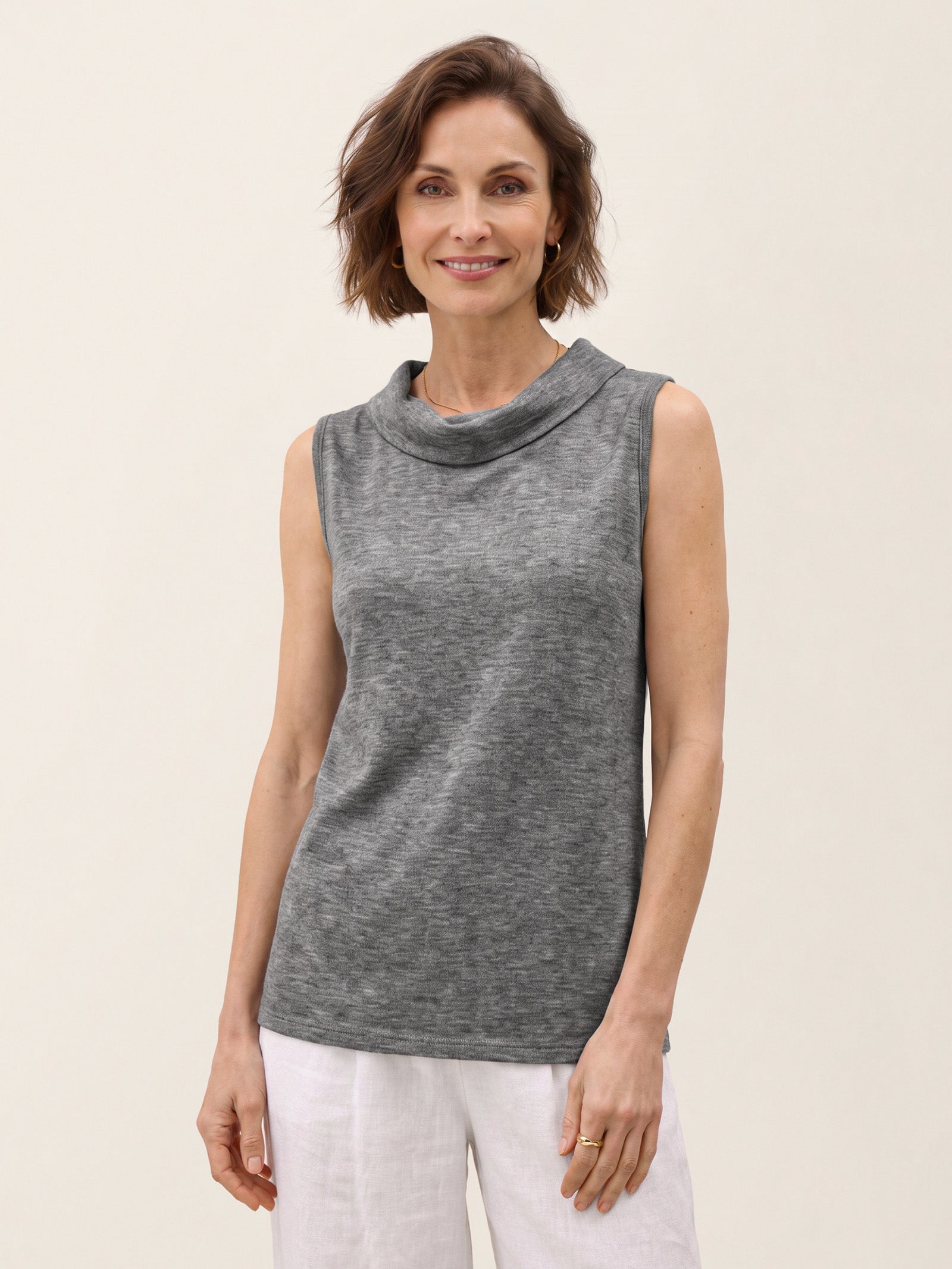 Wool Draped Collar Sleeveless Knit Top NADINE