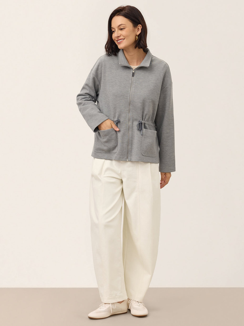 Wool Drawstring Waist Collared Jacket SOLARA