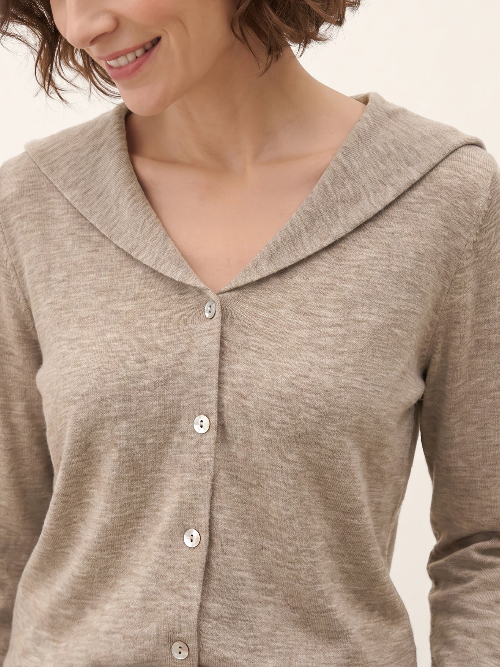 Wool Hooded Collar Shell Button Knit Cardigan SYLVIE