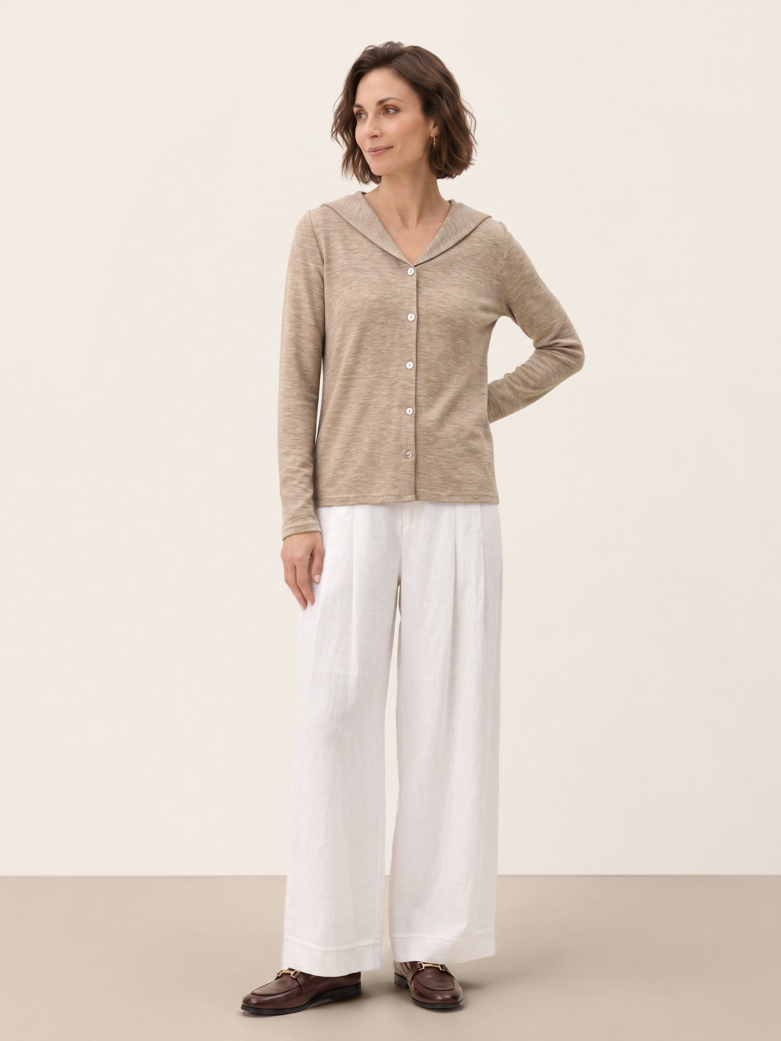 Wool Hooded Collar Shell Button Knit Cardigan SYLVIE