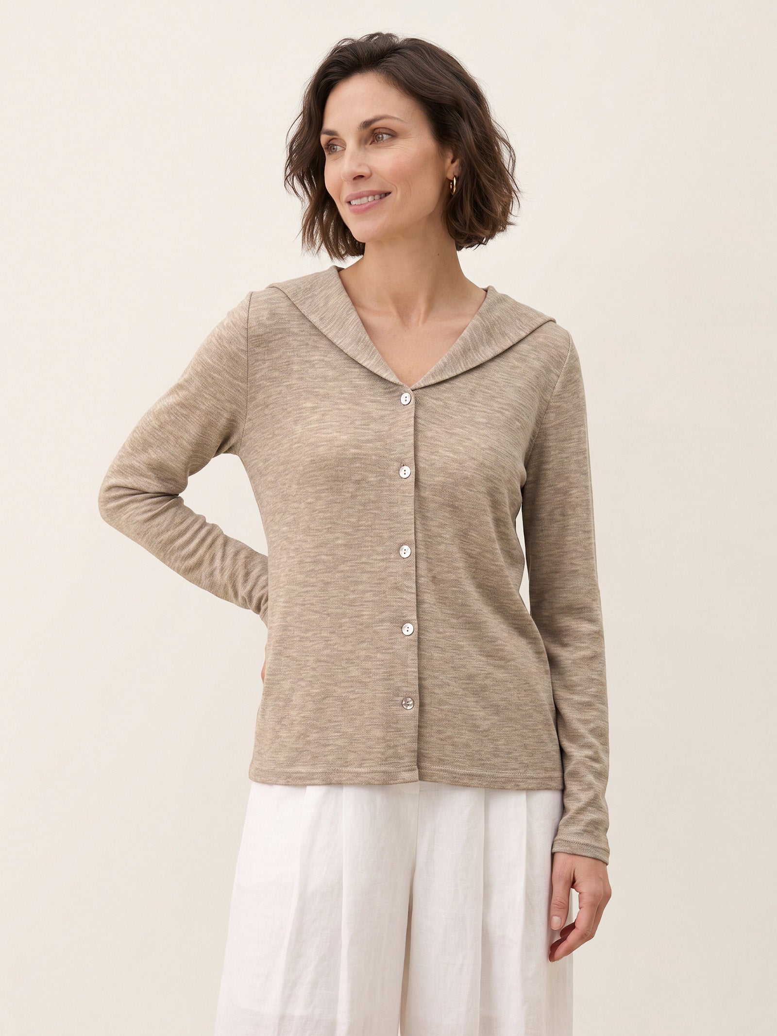 Wool Hooded Collar Shell Button Knit Cardigan SYLVIE