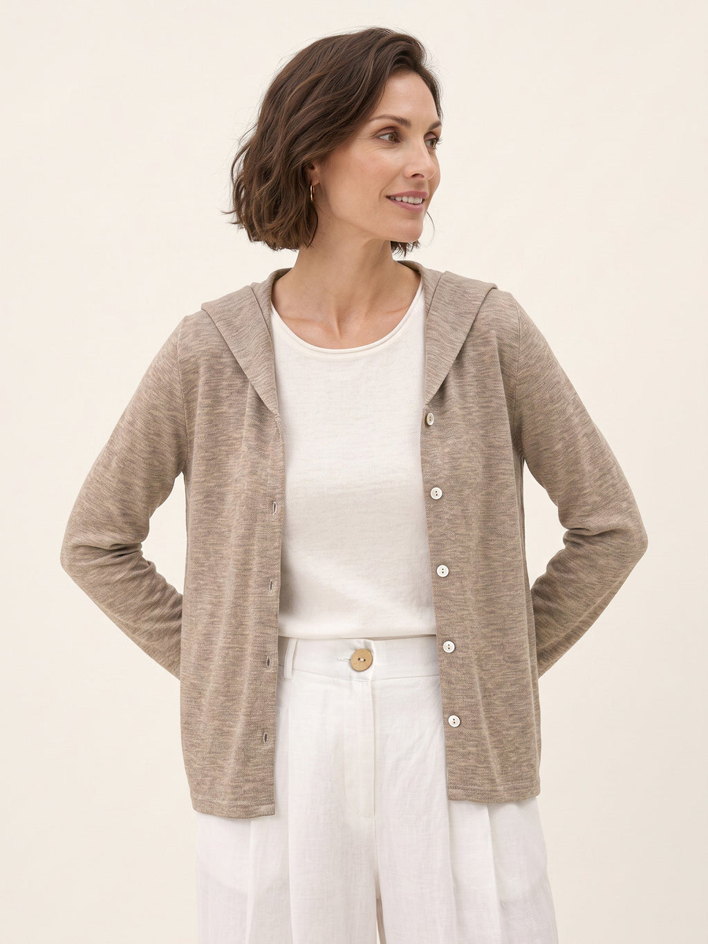 Wool Hooded Collar Shell Button Knit Cardigan SYLVIE